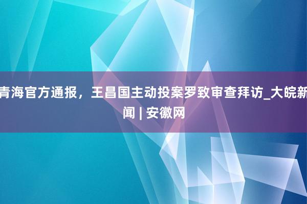 青海官方通报，王昌国主动投案罗致审查拜访_大皖新闻 | 安徽网