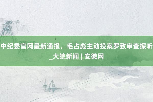 中纪委官网最新通报，毛占彪主动投案罗致审查探听_大皖新闻 | 安徽网