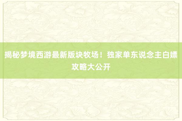 揭秘梦境西游最新版块牧场！独家单东说念主白嫖攻略大公开