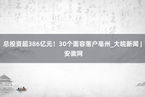 总投资超386亿元！30个面容落户亳州_大皖新闻 | 安徽网