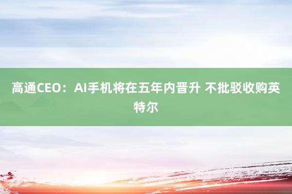 高通CEO：AI手机将在五年内晋升 不批驳收购英特尔